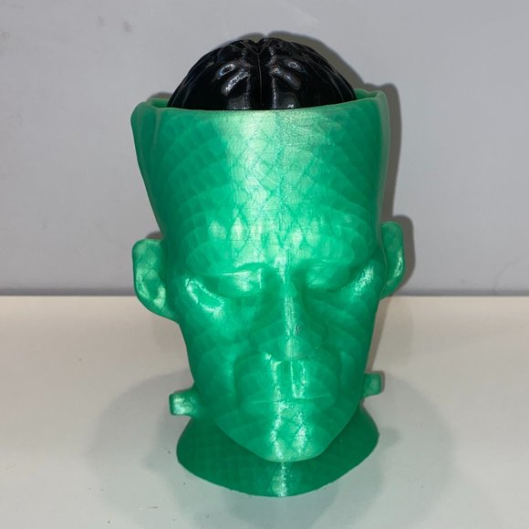 Handmade 3D Printed Monster Frankenstein Head and Brain Figurine Bust - Picture 3 of 6